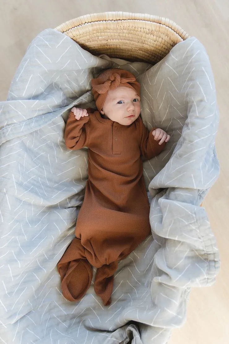 Organic Cotton Ribbed Knot Gown -Rust