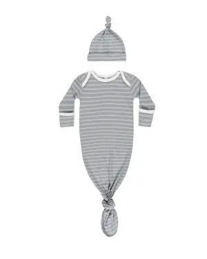 ORGANIC Knotted Baby Gown   Hat Set || Blue Pinstripe