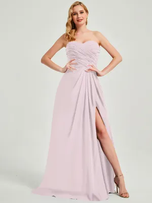Pale Rose Strapless Floor-Length Chiffon Bridesmaid Dress with Slit