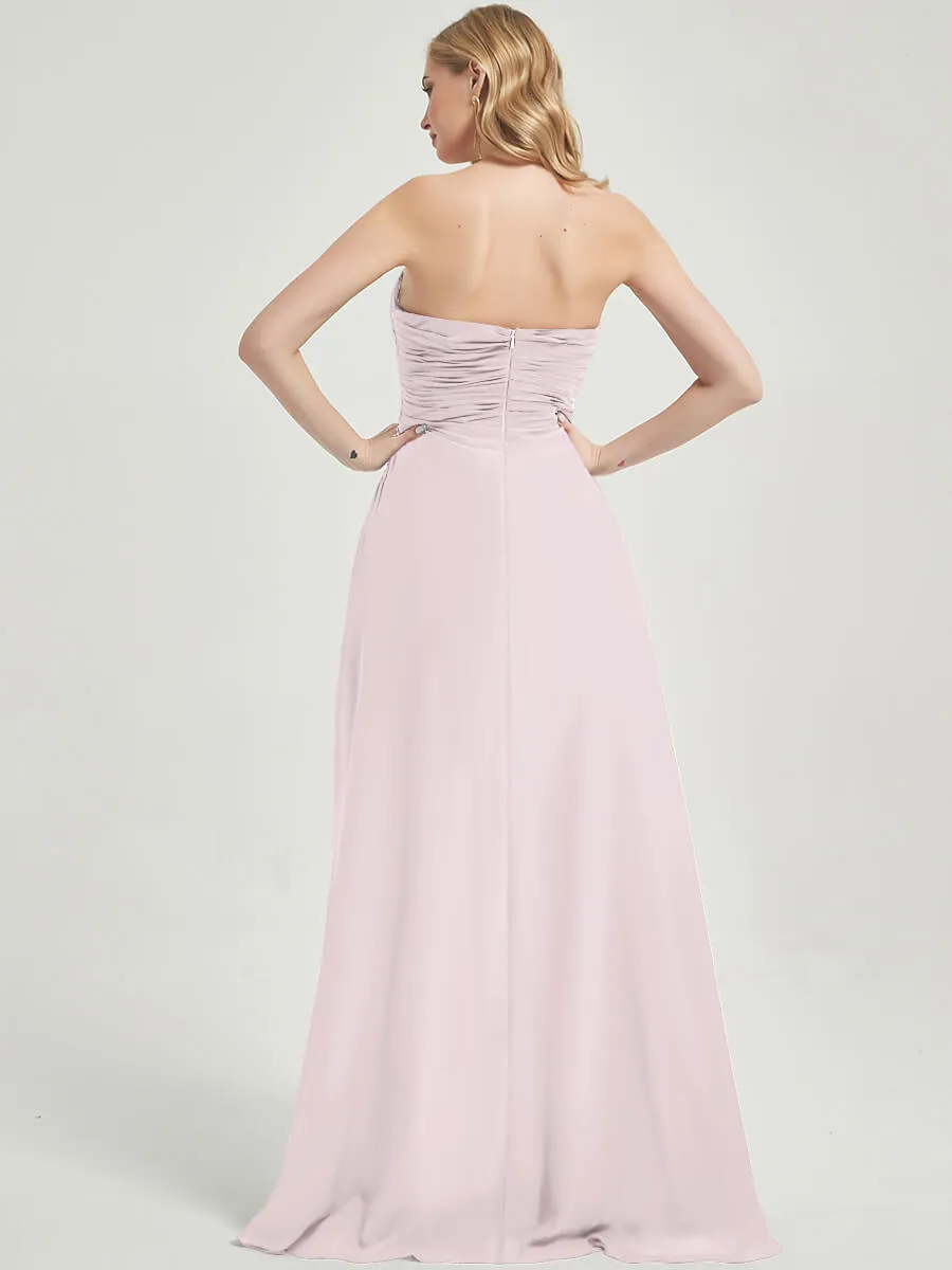 Pale Rose Strapless Floor-Length Chiffon Bridesmaid Dress with Slit