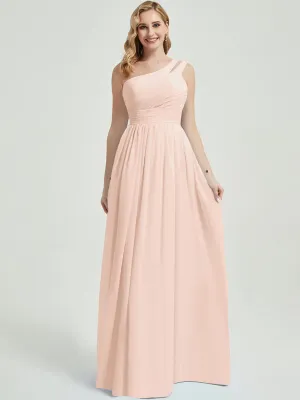 Pearl Pink One Shoulder A-Line Floor Length Chiffon Bridesmaid Dress