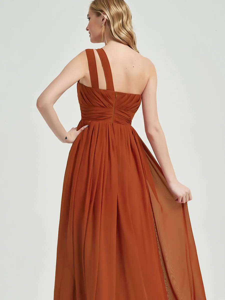 Pearl Pink One Shoulder A-Line Floor Length Chiffon Bridesmaid Dress