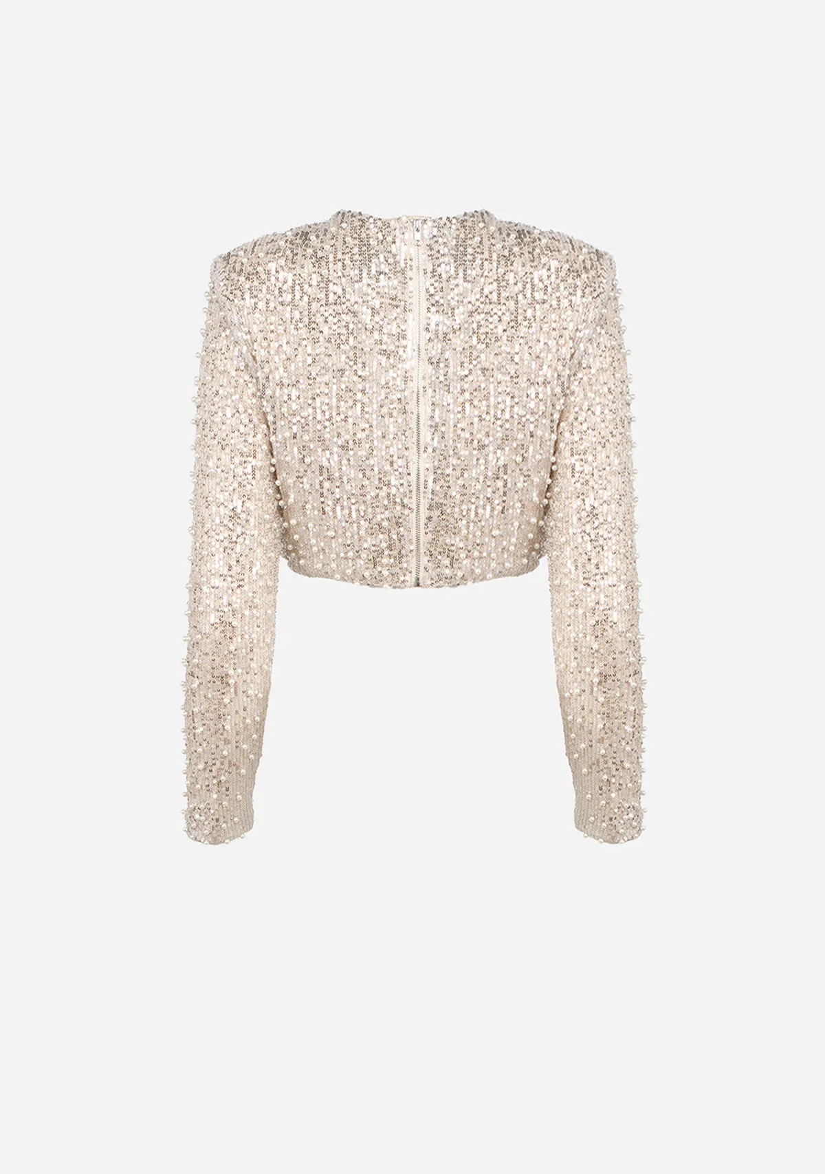 Pearl w Sequin Shoulder Pad Crop Top