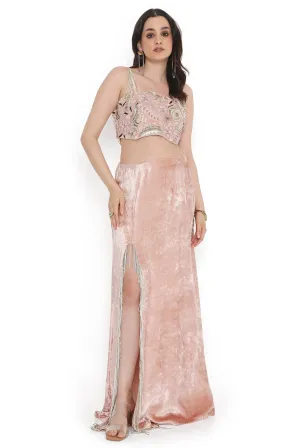 Pink Embroidered Choli With Side Slit Skirt- Ready To Ship