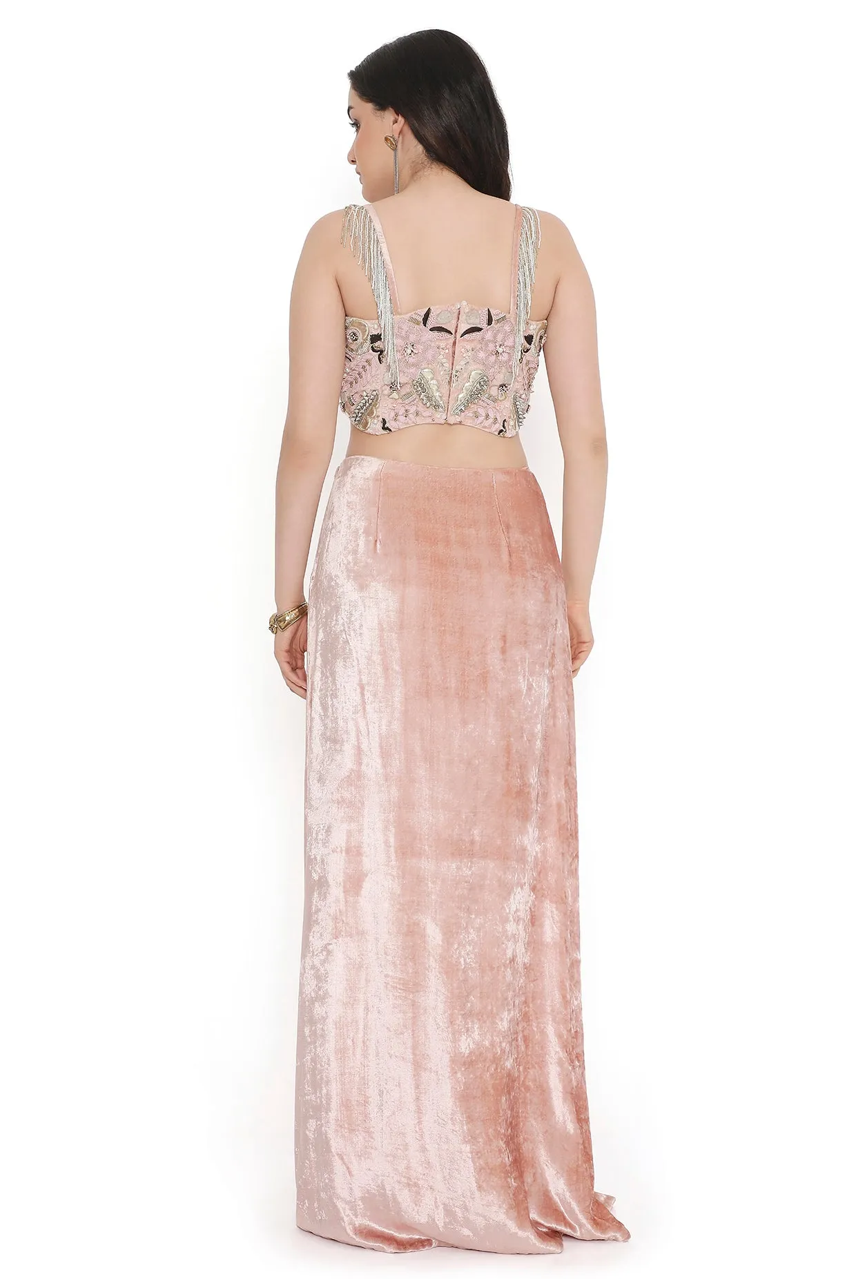 Pink Embroidered Choli With Side Slit Skirt- Ready To Ship