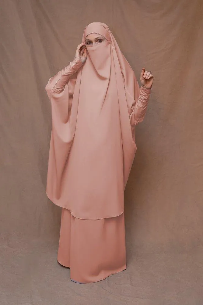 Pink Moira prayer Umrah gown with niqab feature