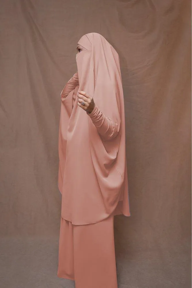 Pink Moira prayer Umrah gown with niqab feature