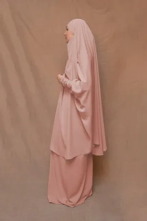 Pink Moira prayer Umrah gown with niqab feature