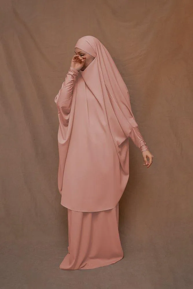 Pink Moira prayer Umrah gown with niqab feature