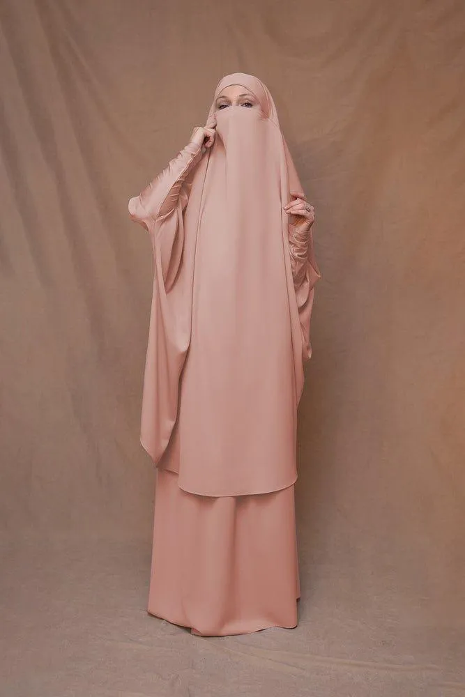Pink Moira prayer Umrah gown with niqab feature