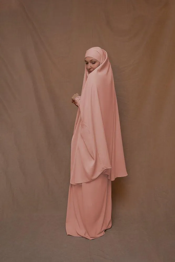 Pink Moira prayer Umrah gown with niqab feature