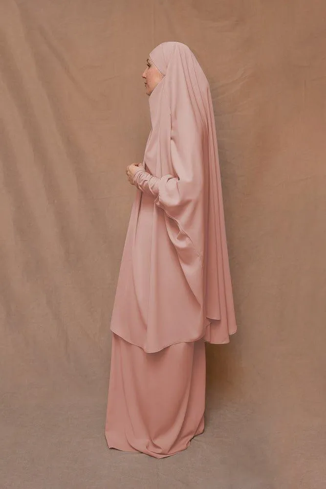 Pink Moira prayer Umrah gown with niqab feature