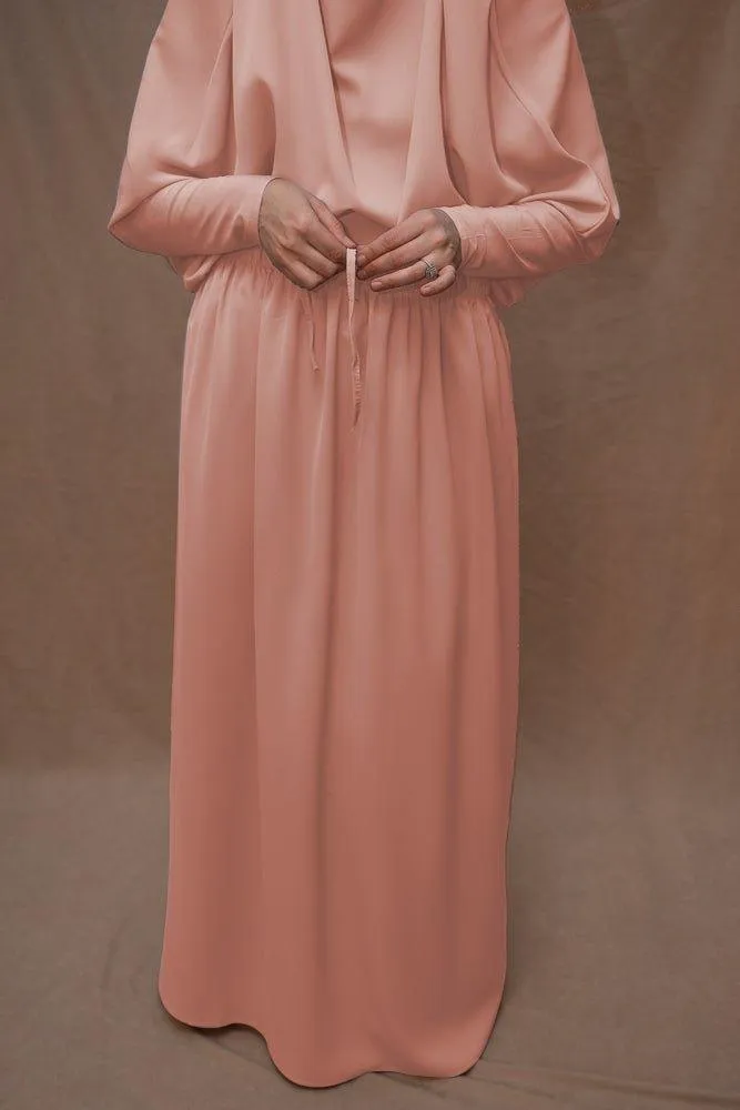 Pink Moira prayer Umrah gown with niqab feature