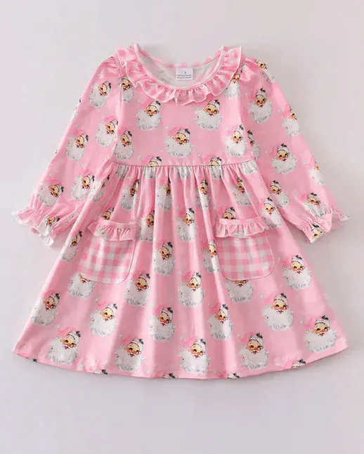 Pink Santa Ruffle Pocket Dress