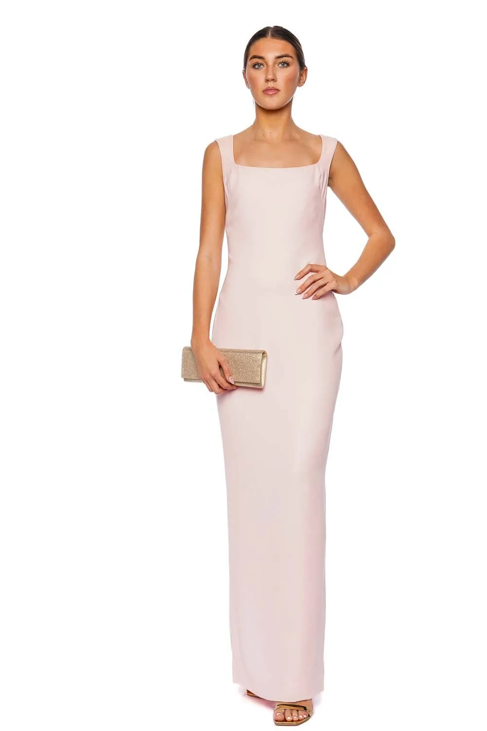 Pink Sleeveless Crepe Bow Gown