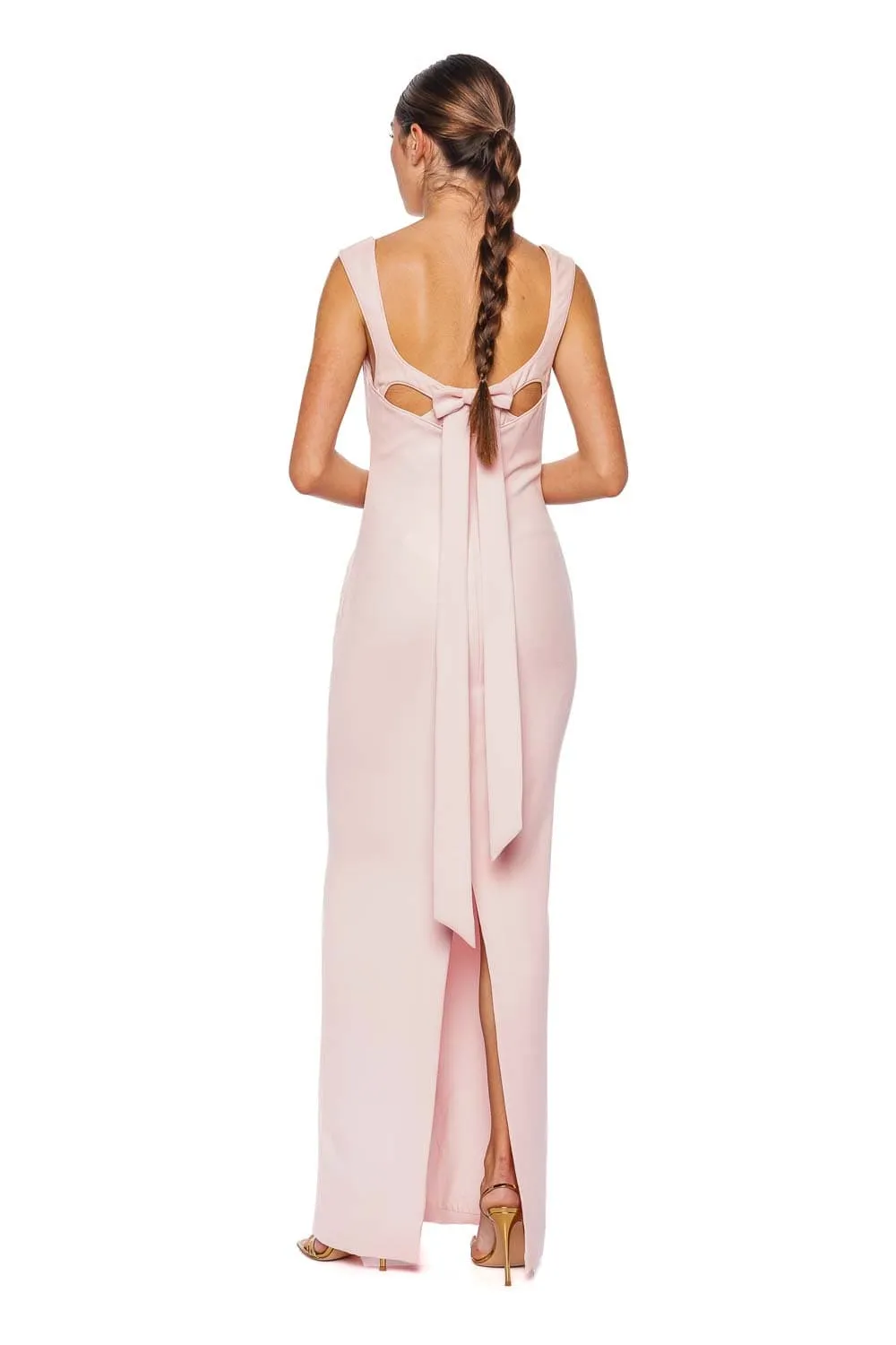 Pink Sleeveless Crepe Bow Gown