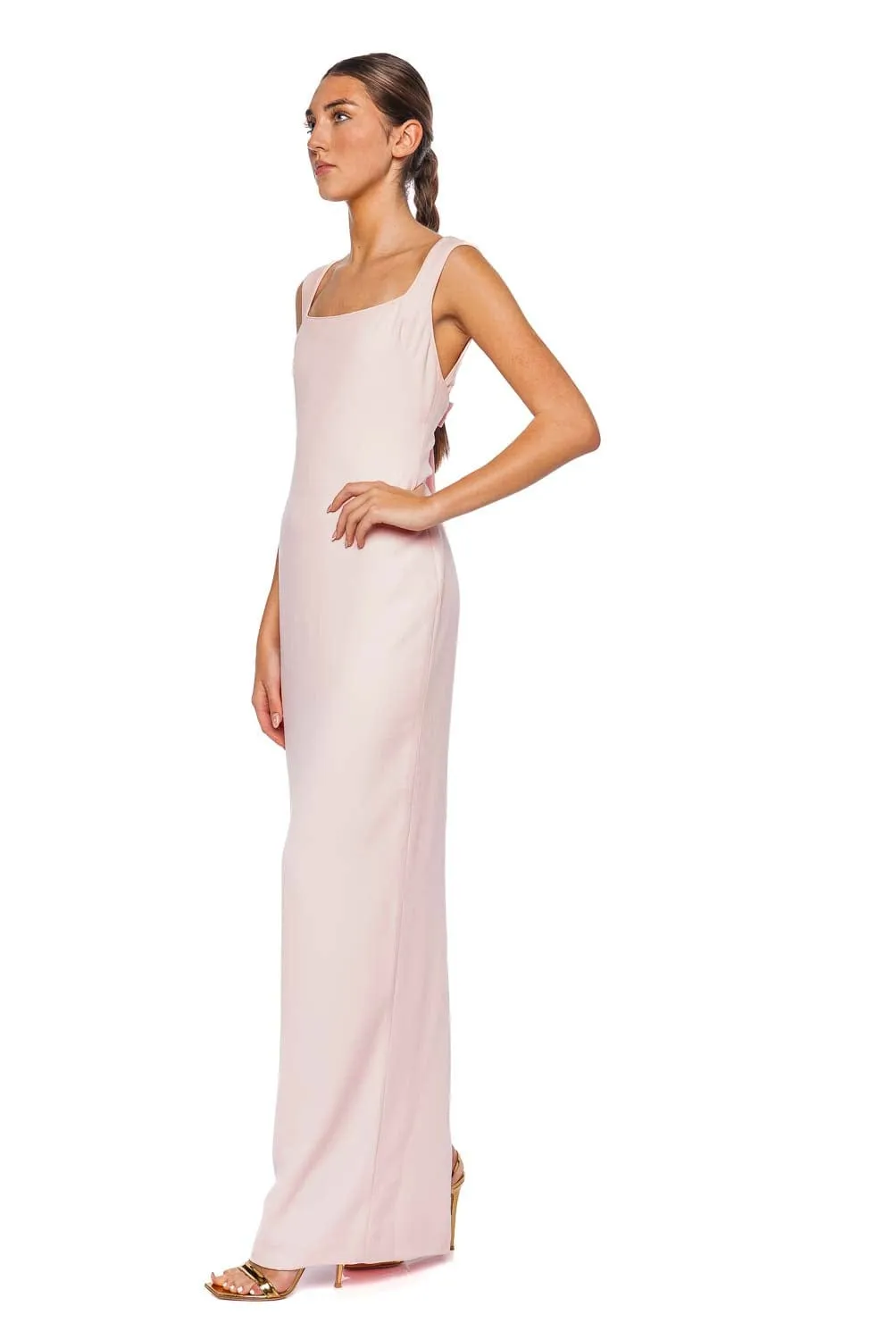 Pink Sleeveless Crepe Bow Gown
