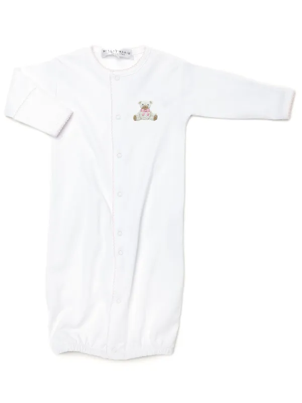 Pink Teddy Bear Pima Converter Gown | White/Lt Pink