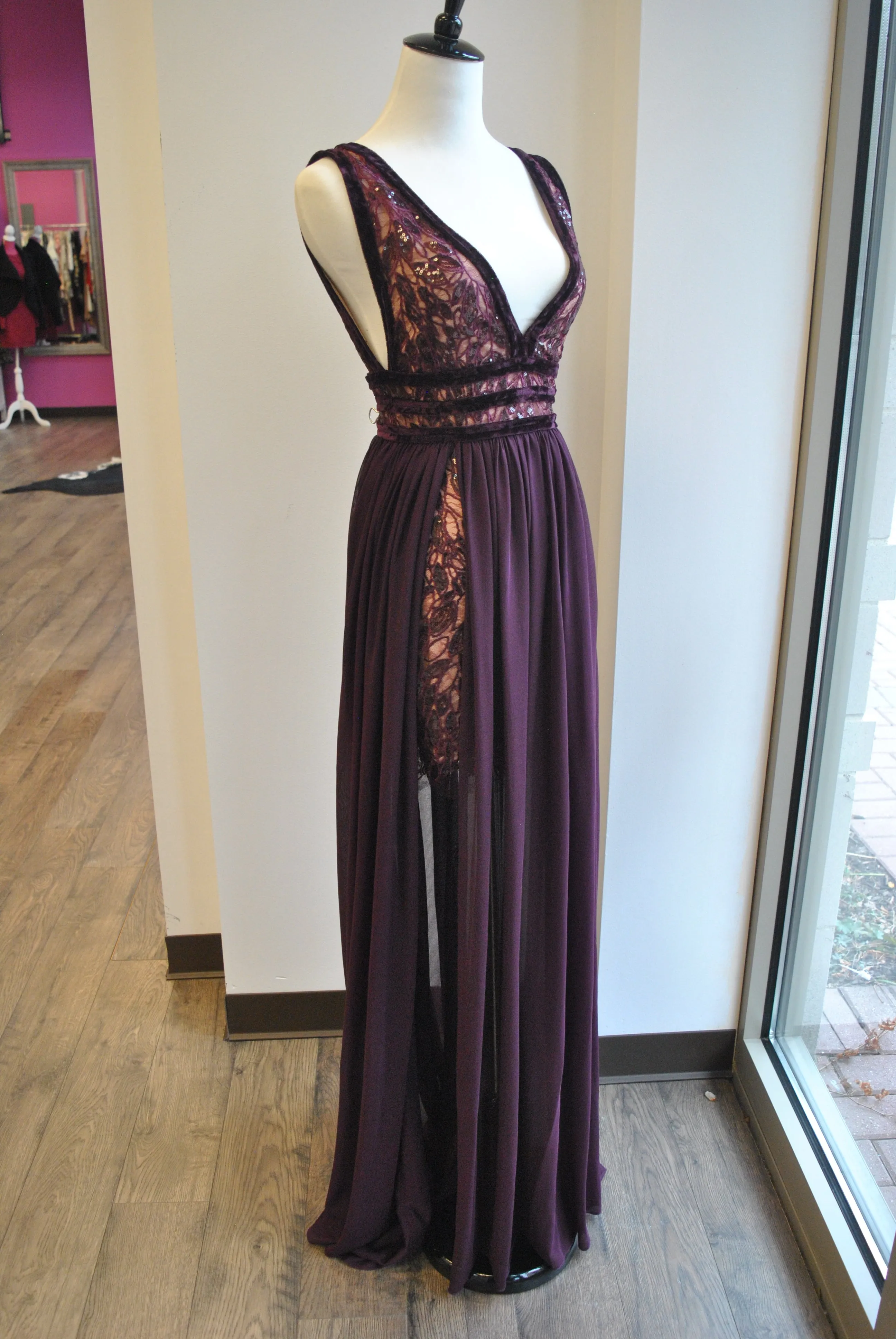 PLUM COLOR LONG DRESS WITH