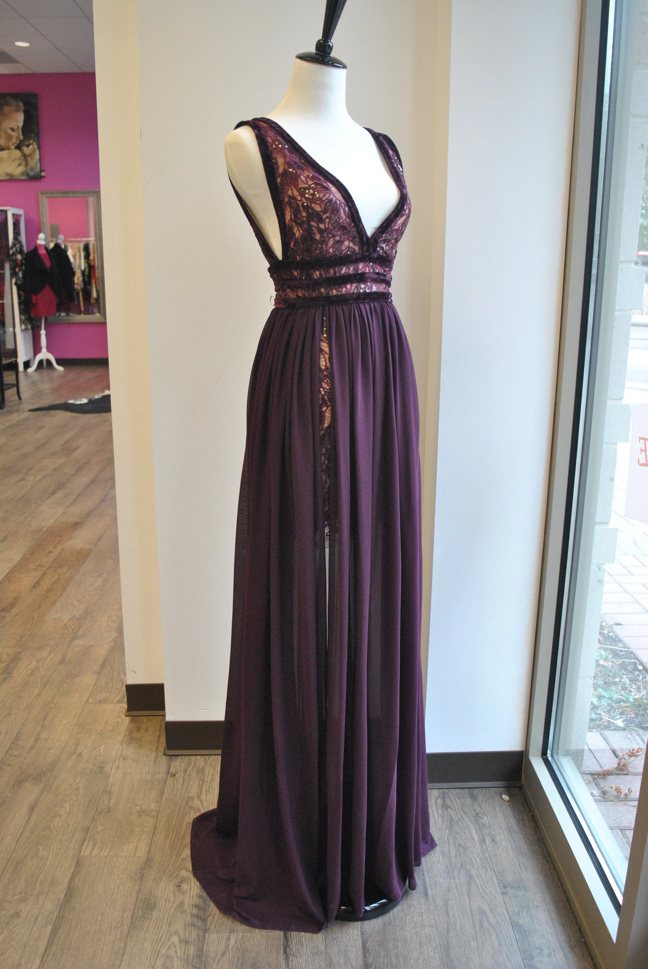 PLUM COLOR LONG DRESS WITH