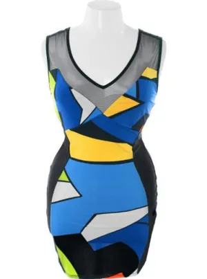 Plus Size Colorful Slimming Sleeveless Blue Dress
