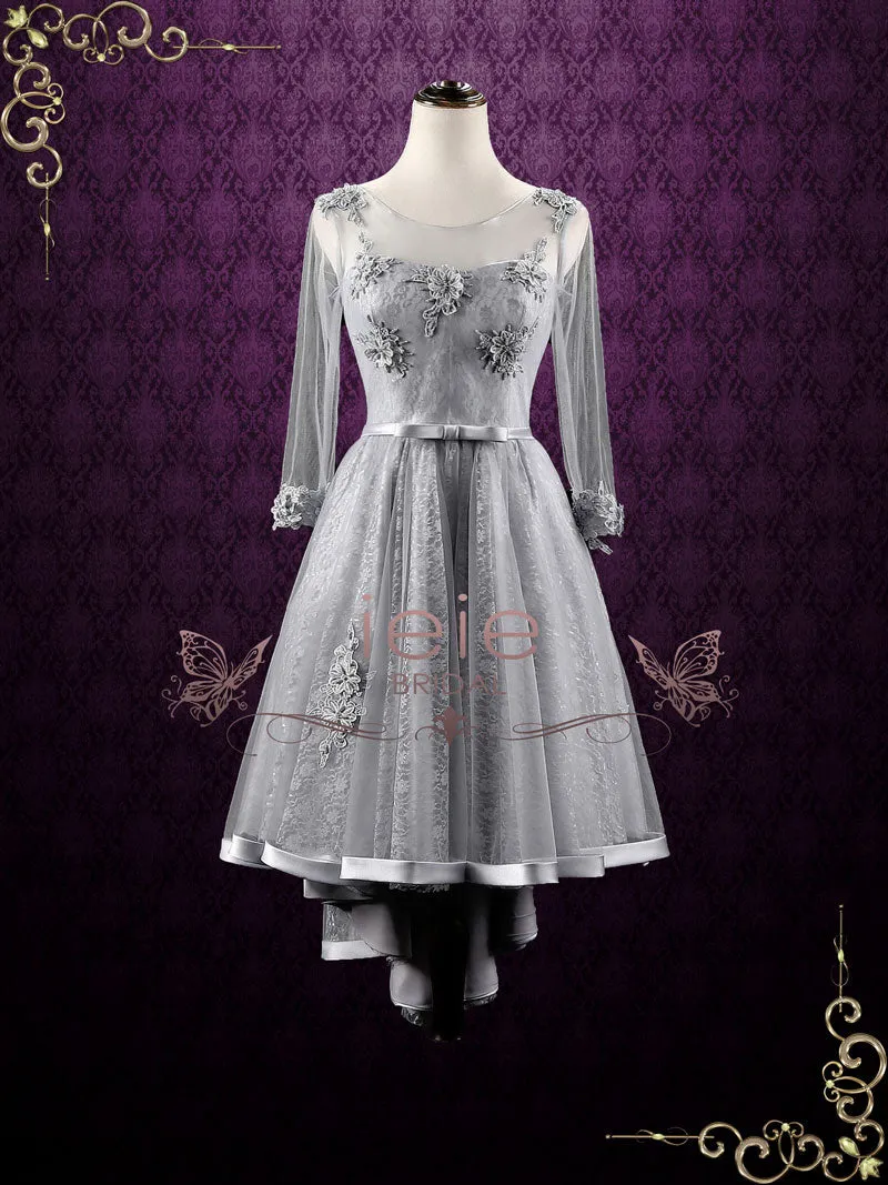 Plus Size Gray Lace High Low Formal Evening Dress ANNISA