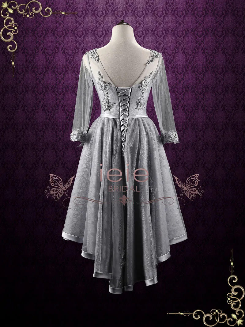 Plus Size Gray Lace High Low Formal Evening Dress ANNISA