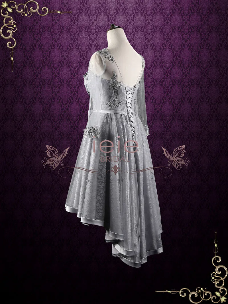 Plus Size Gray Lace High Low Formal Evening Dress ANNISA
