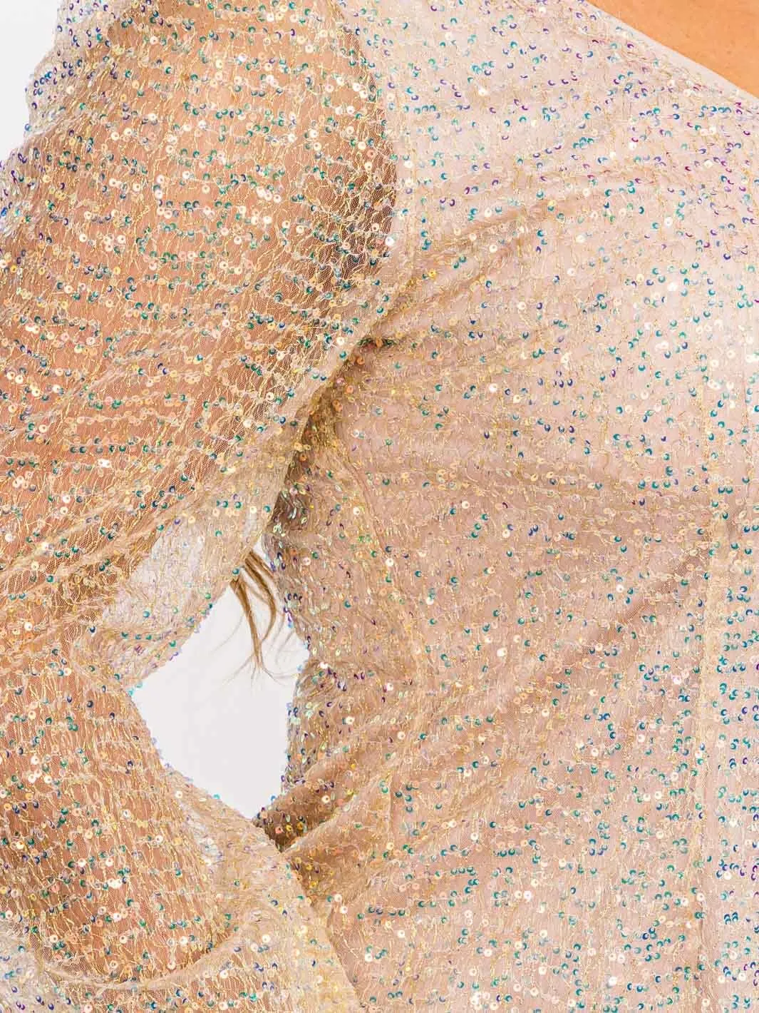 PLUS SIZE LONG SLEEVES V-NECK BODYCON SEQUINS MINI DRESS