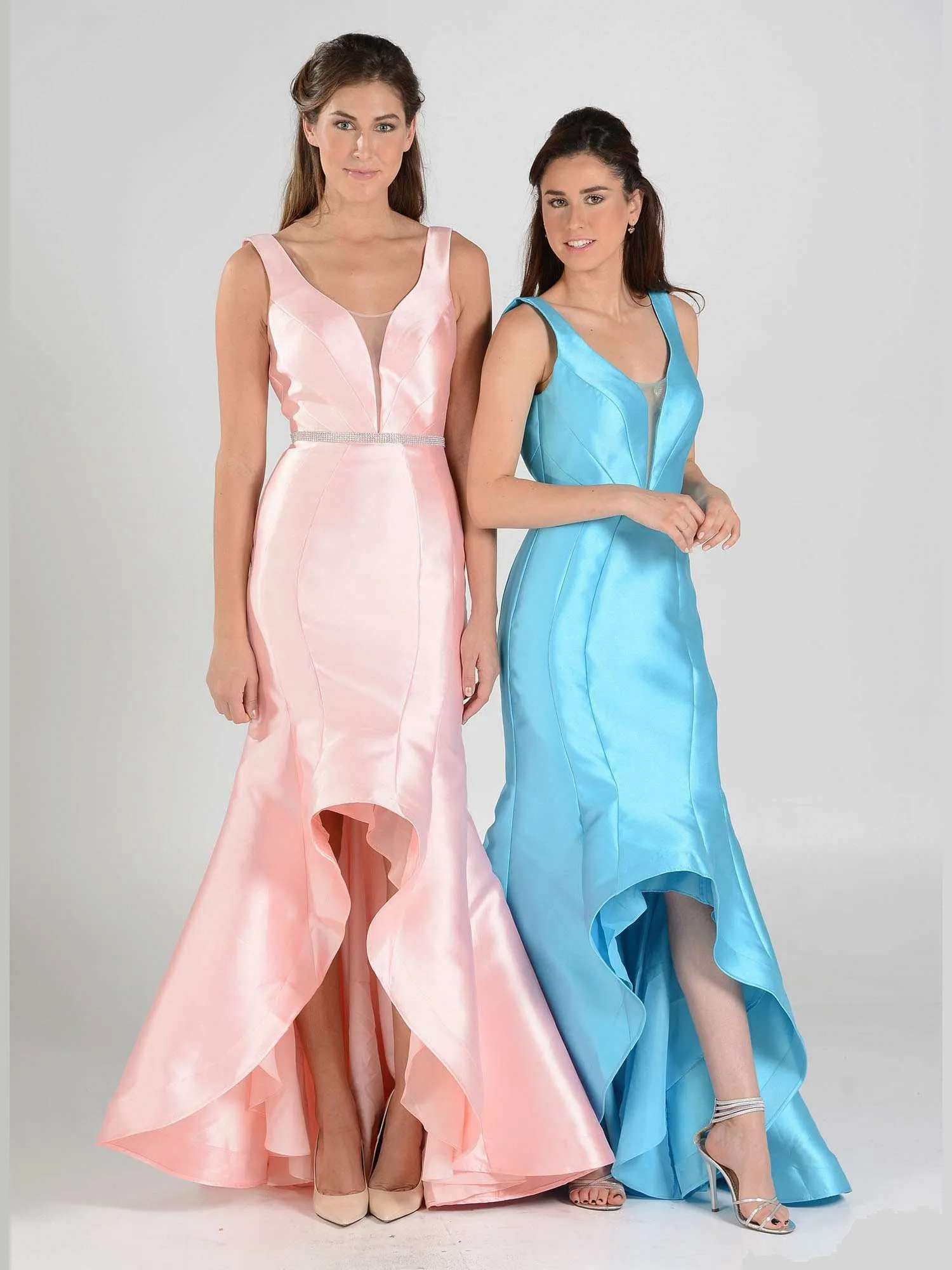 Poly USA 7590 High and Low Mermaid Gown V-Shape Back