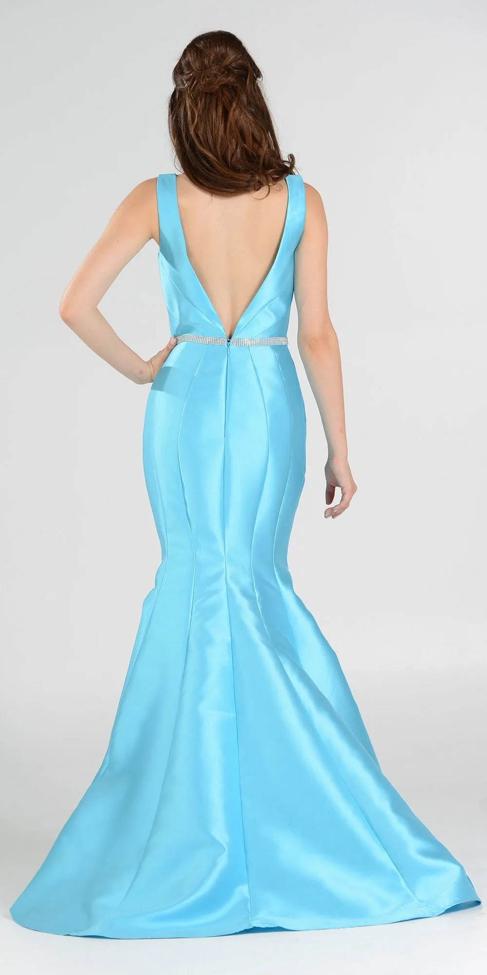 Poly USA 7590 High and Low Mermaid Gown V-Shape Back