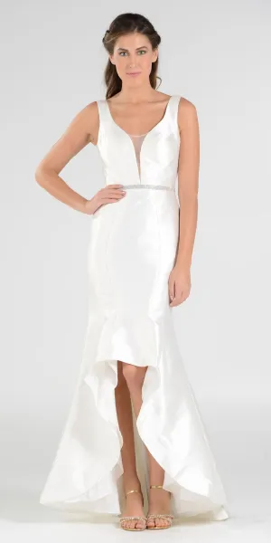 Poly USA 7590 High and Low Mermaid Gown V-Shape Back