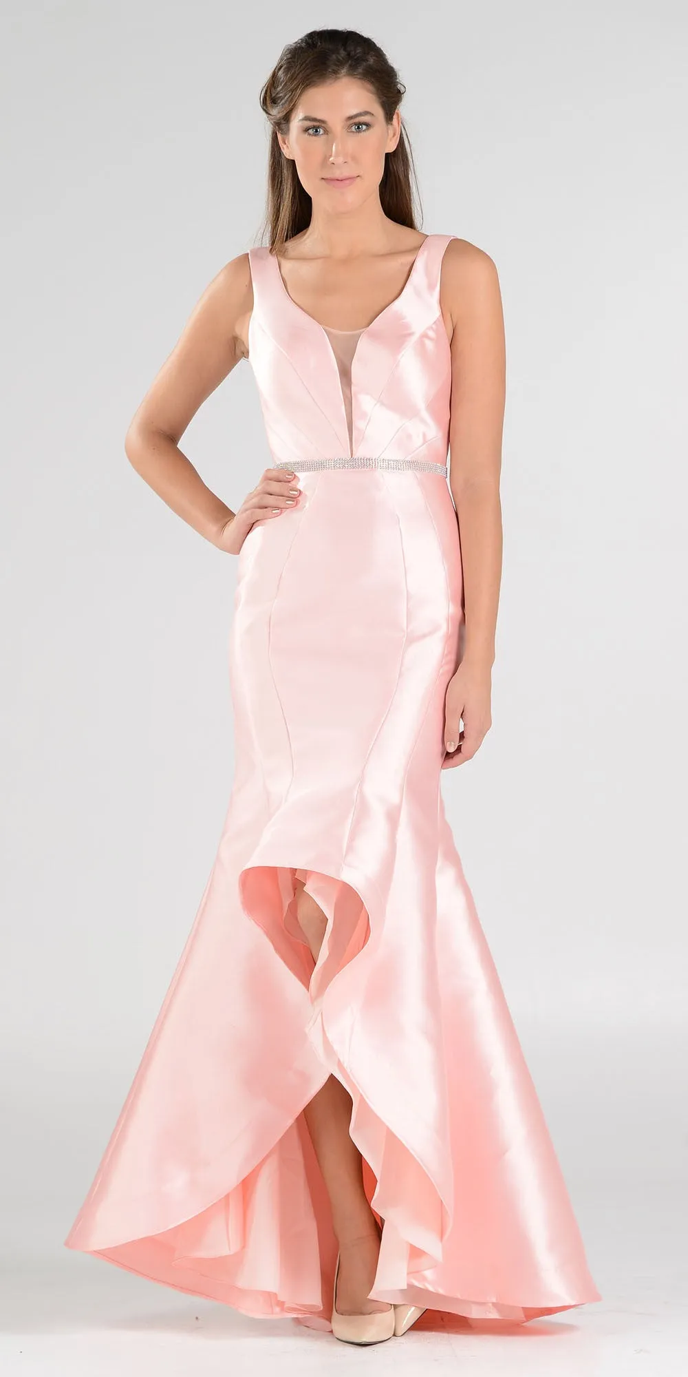 Poly USA 7590 High and Low Mermaid Gown V-Shape Back