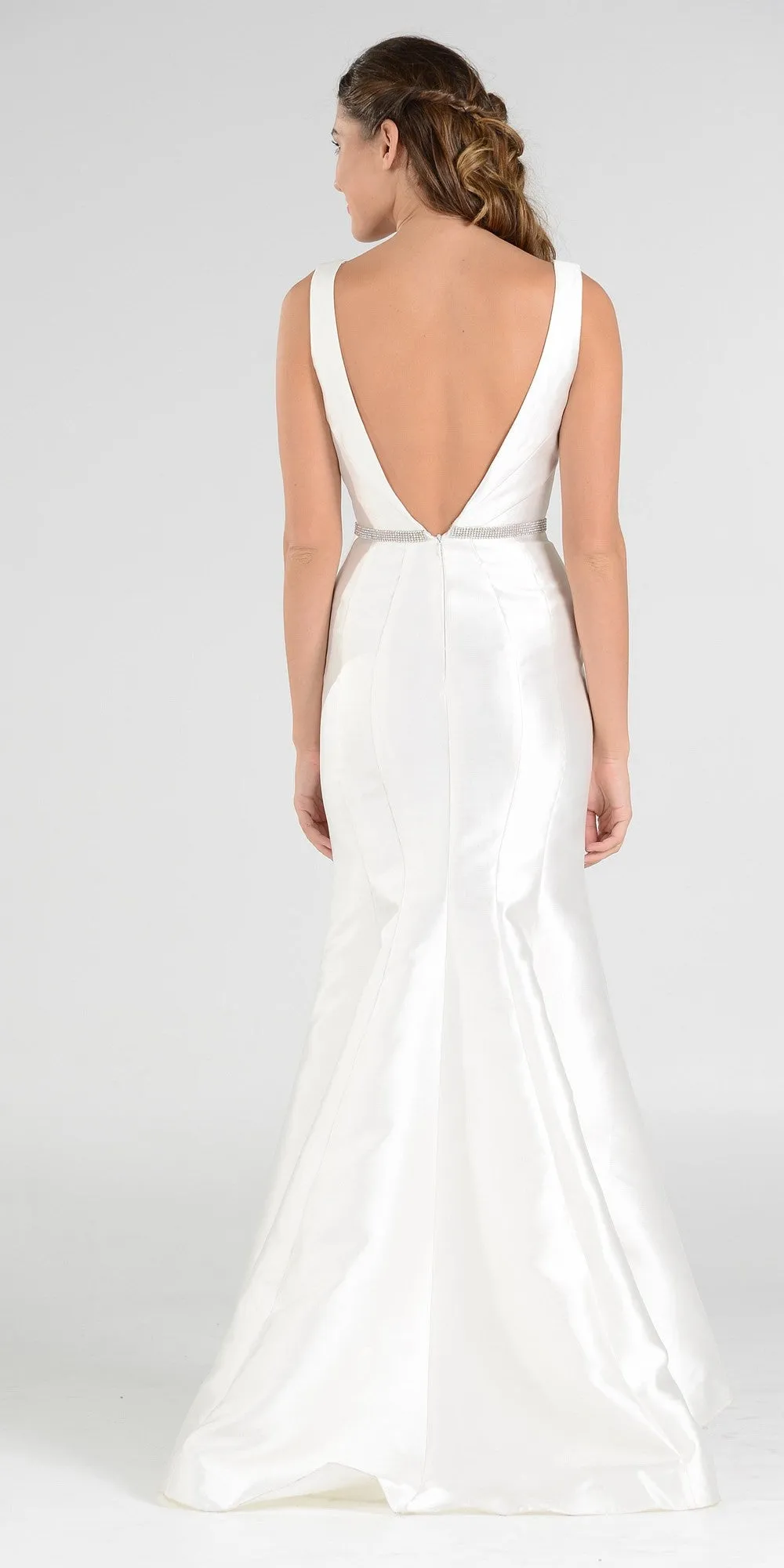 Poly USA 7590 High and Low Mermaid Gown V-Shape Back