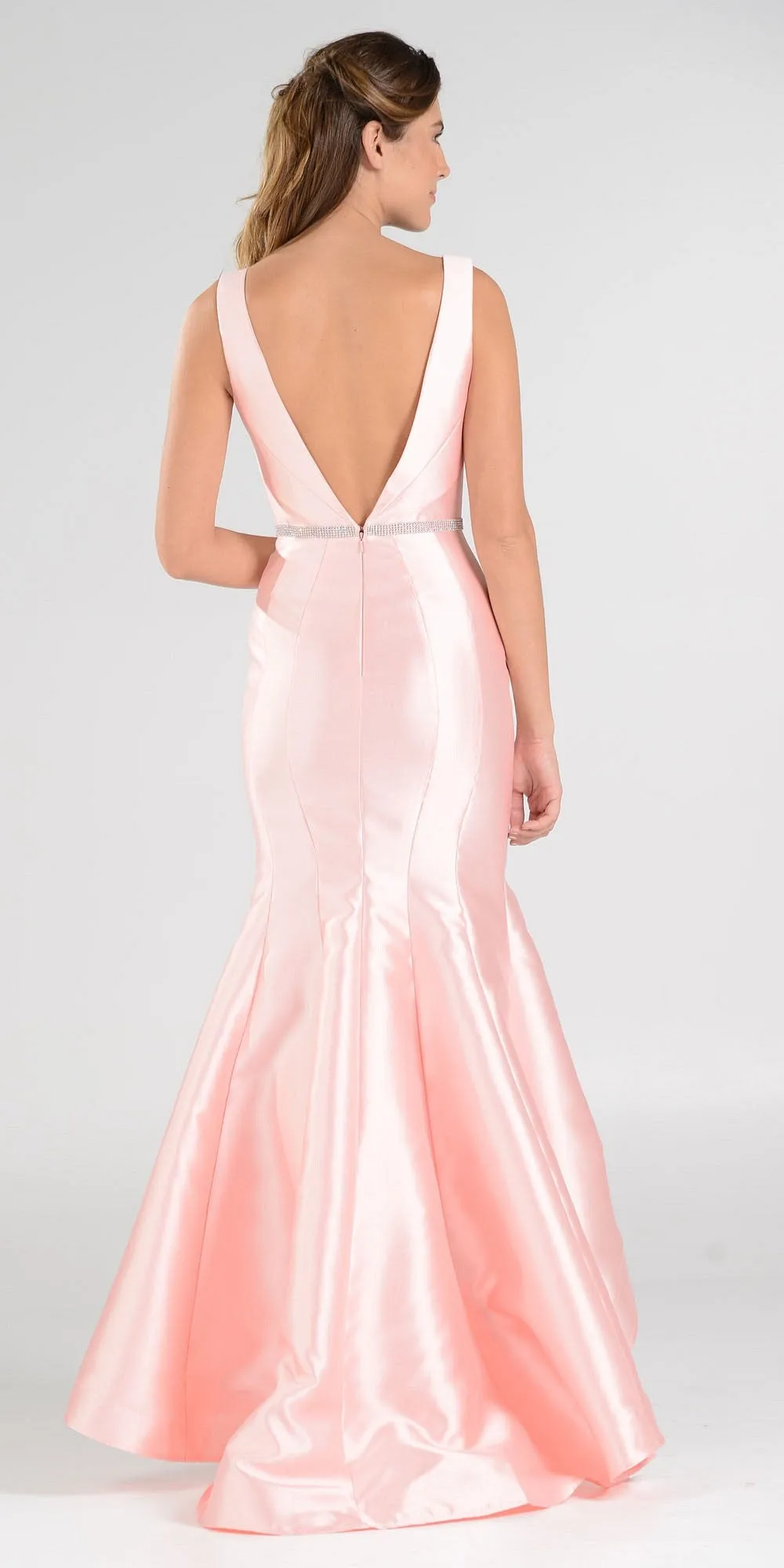 Poly USA 7590 High and Low Mermaid Gown V-Shape Back