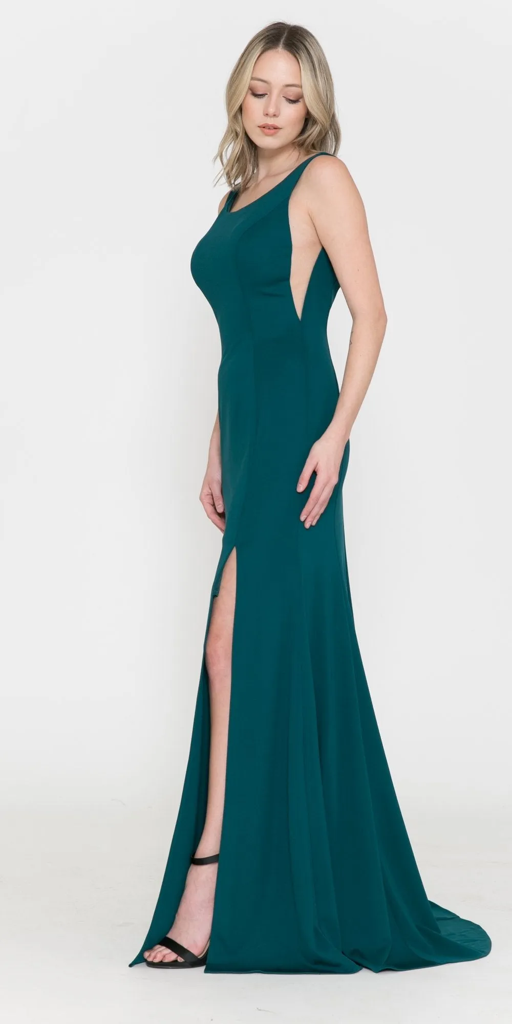 Poly USA 8168 Long Fitted Dress with Sheer Side Cut-Outs and Slit