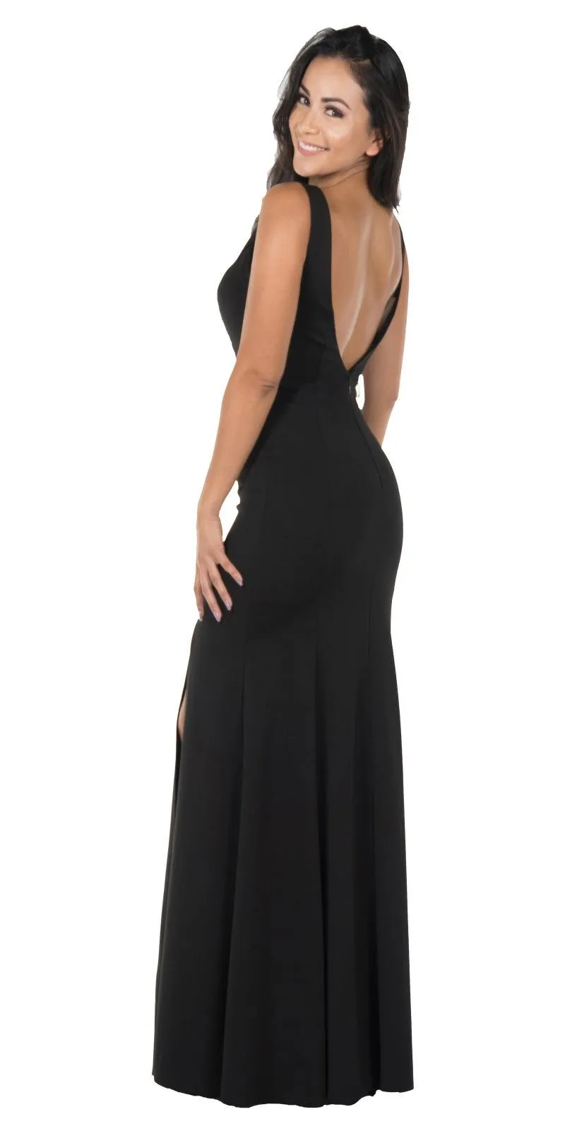 Poly USA 8168 Long Fitted Dress with Sheer Side Cut-Outs and Slit