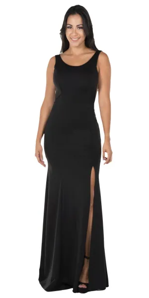 Poly USA 8168 Long Fitted Dress with Sheer Side Cut-Outs and Slit