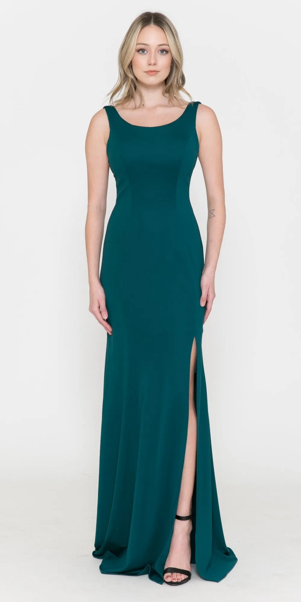 Poly USA 8168 Long Fitted Dress with Sheer Side Cut-Outs and Slit