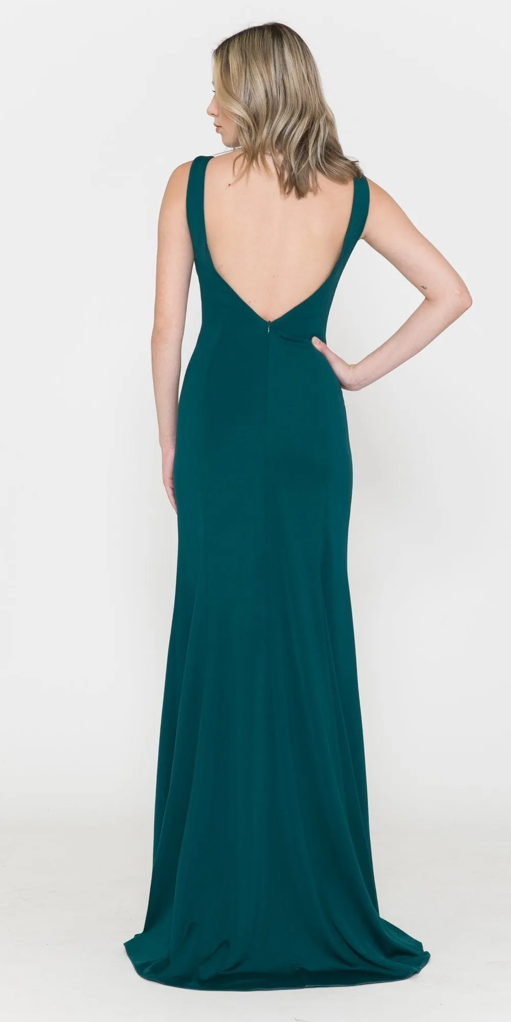 Poly USA 8168 Long Fitted Dress with Sheer Side Cut-Outs and Slit