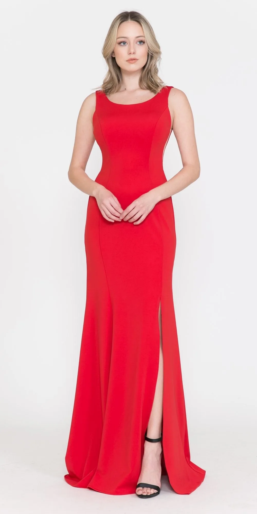 Poly USA 8168 Long Fitted Dress with Sheer Side Cut-Outs and Slit