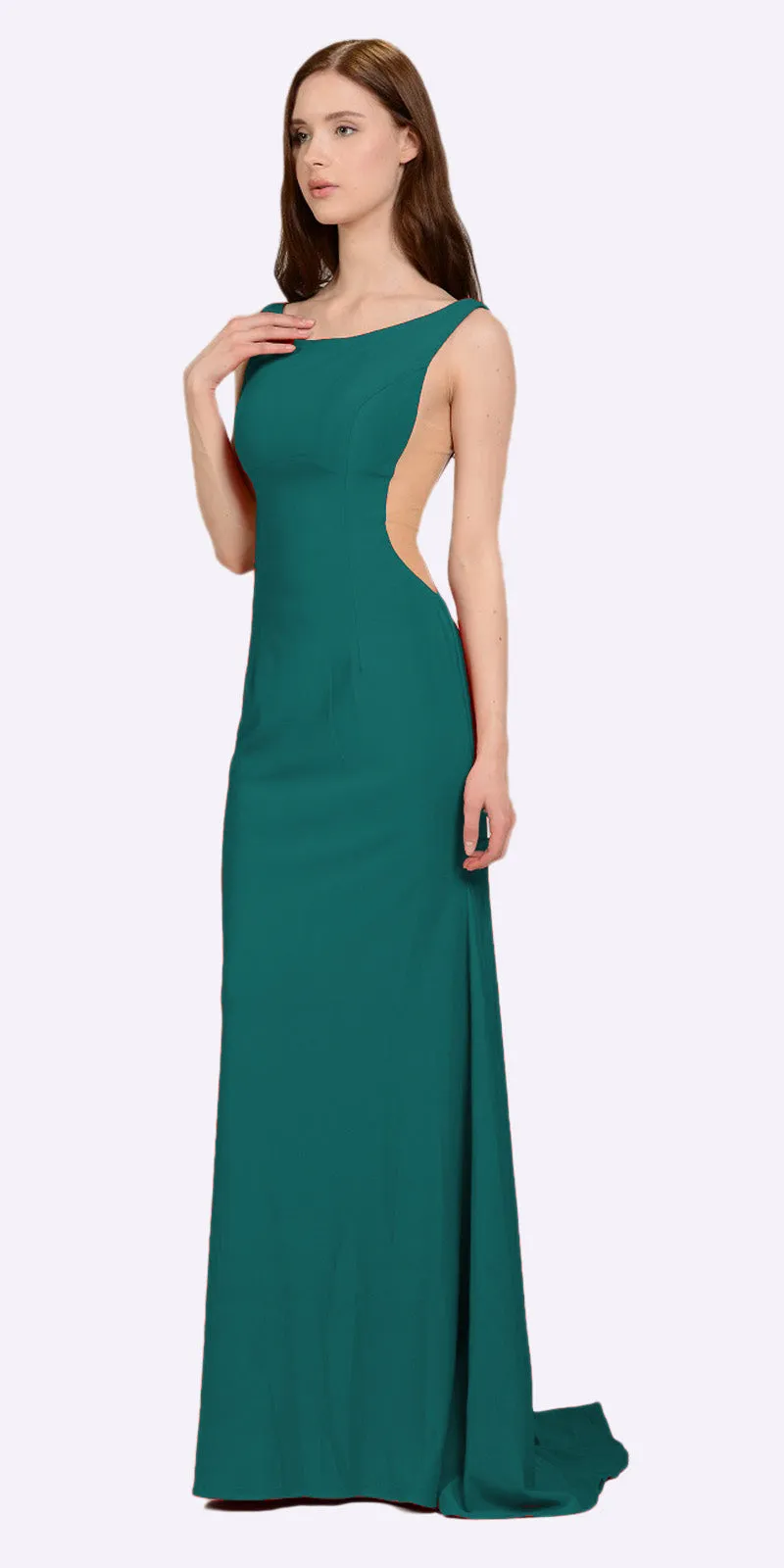 Poly USA 8168 Long Fitted Dress with Sheer Side Cut-Outs and Slit