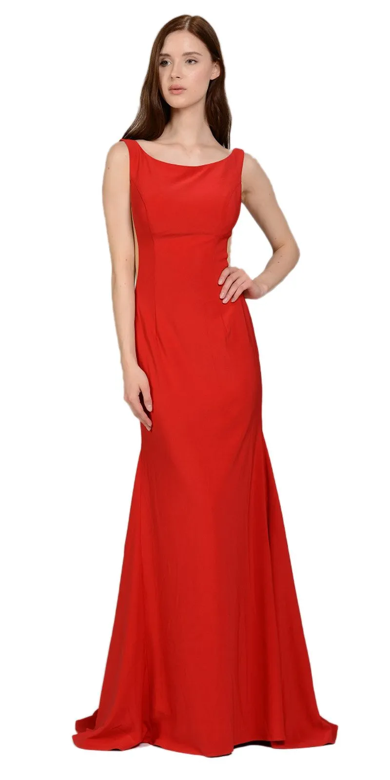 Poly USA 8168 Long Fitted Dress with Sheer Side Cut-Outs and Slit