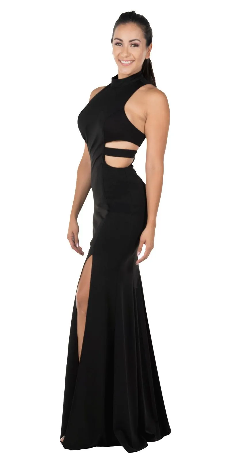 Poly USA 8248 Racer Back Long Dress with Side Cut-Outs