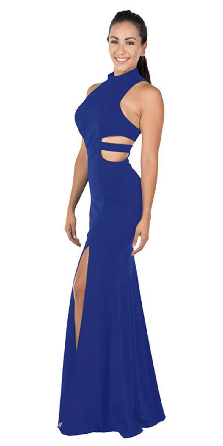 Poly USA 8248 Racer Back Long Dress with Side Cut-Outs