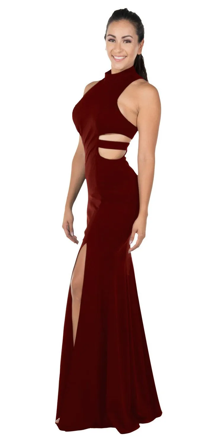 Poly USA 8248 Racer Back Long Dress with Side Cut-Outs