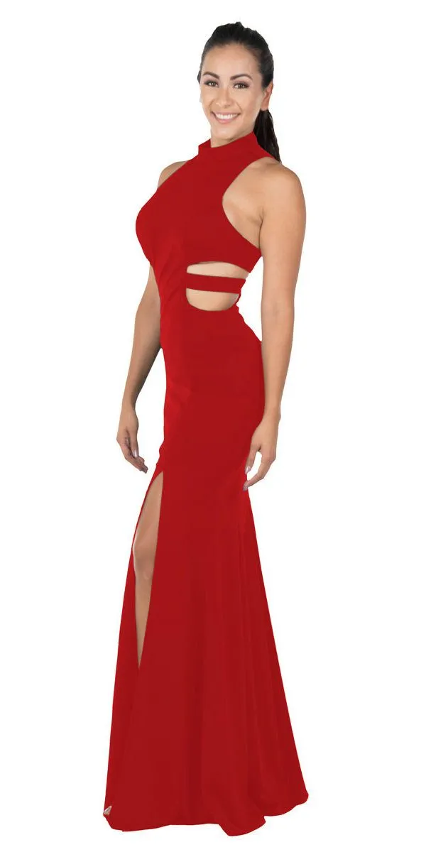 Poly USA 8248 Racer Back Long Dress with Side Cut-Outs