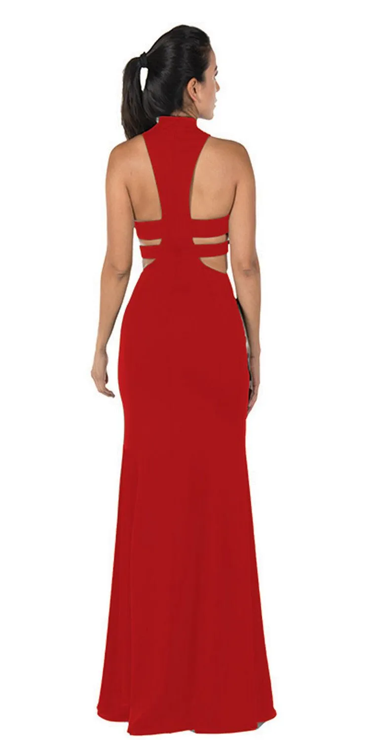 Poly USA 8248 Racer Back Long Dress with Side Cut-Outs