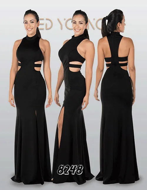 Poly USA 8248 Racer Back Long Dress with Side Cut-Outs