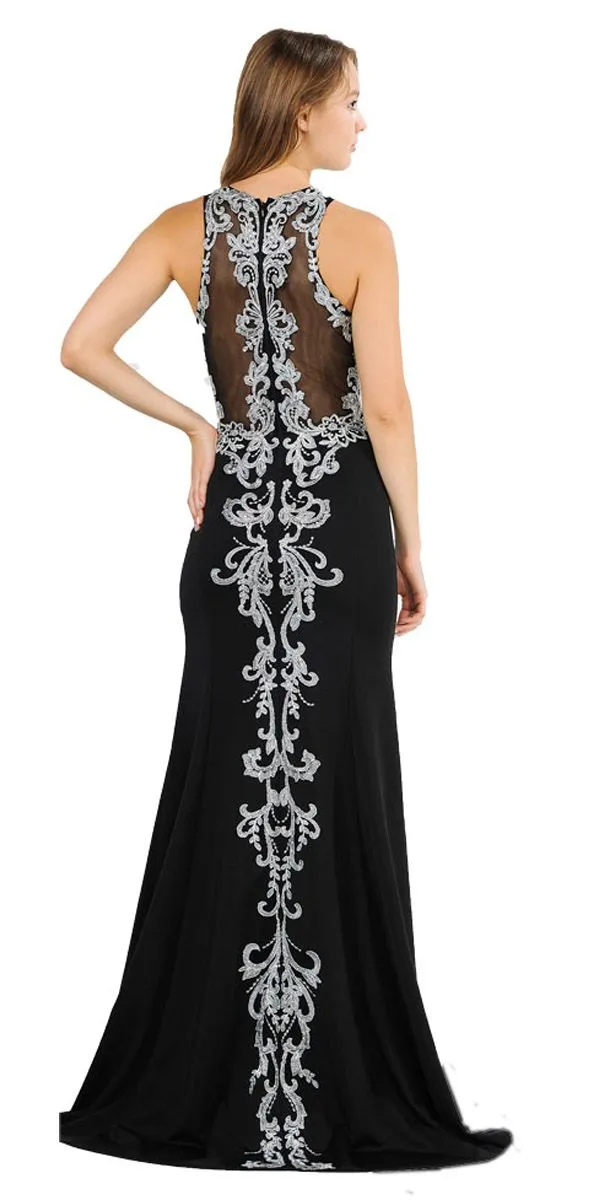 Poly USA 8314 Mermaid Long Prom Dress with Lace Appliques